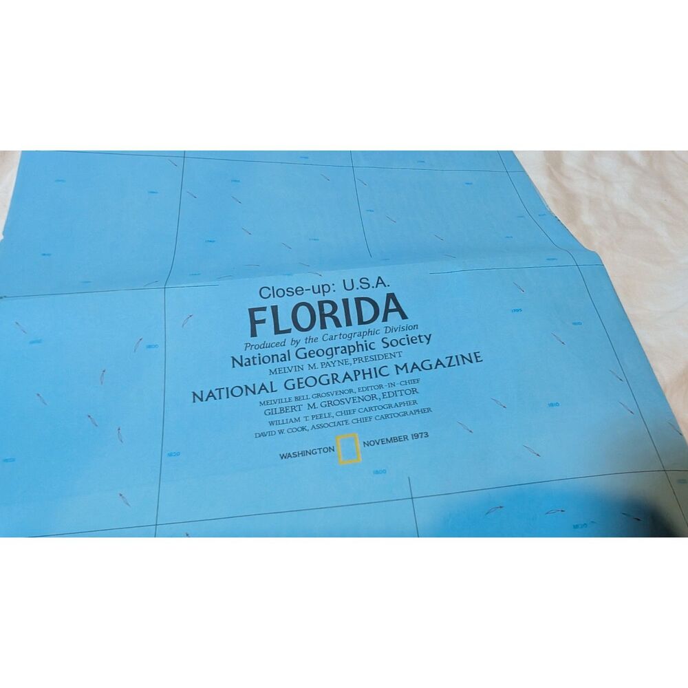 Vintage National Geographic Close Up USA Florida Map 1973